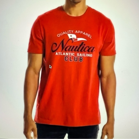 Nautica Red Short Sleeve Tee Classic Crew Neck - Picture 1 of 6